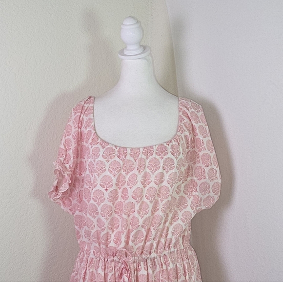 Roller Rabbit Pink Block Print Boho Maxi Dress XXS (L) Cotton Lined Tassel Tie - Picture 10 of 13